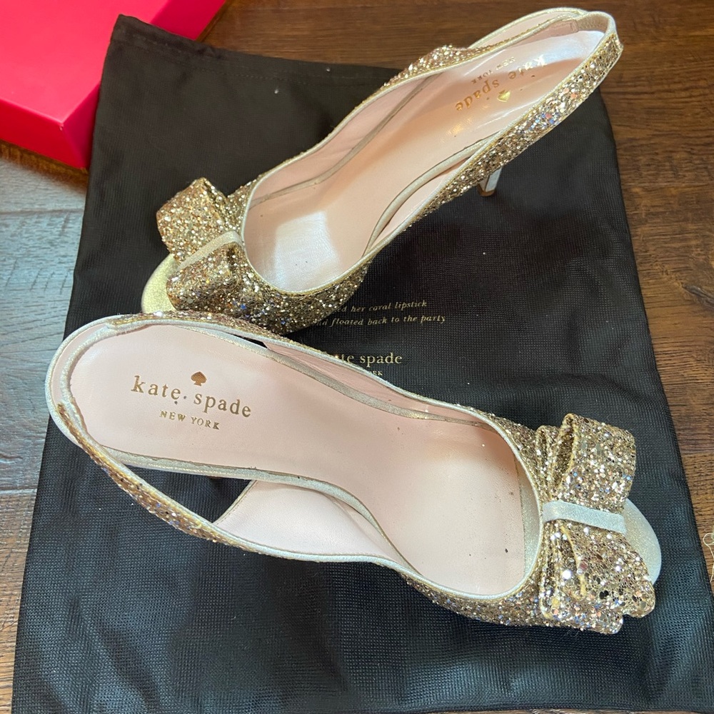 Kate Spade Gold Glitter Bow High Heels